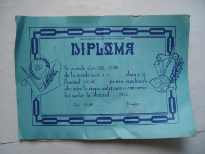 Diploma concurs de fizica 1987, mentiune foto