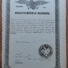 ROMANIA 1854 Document patent de negustorie Departamentul Visteriei acvila valaha