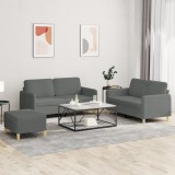 VidaXL Set de canapele cu perne, 3 piese, gri &icirc;nchis, textil