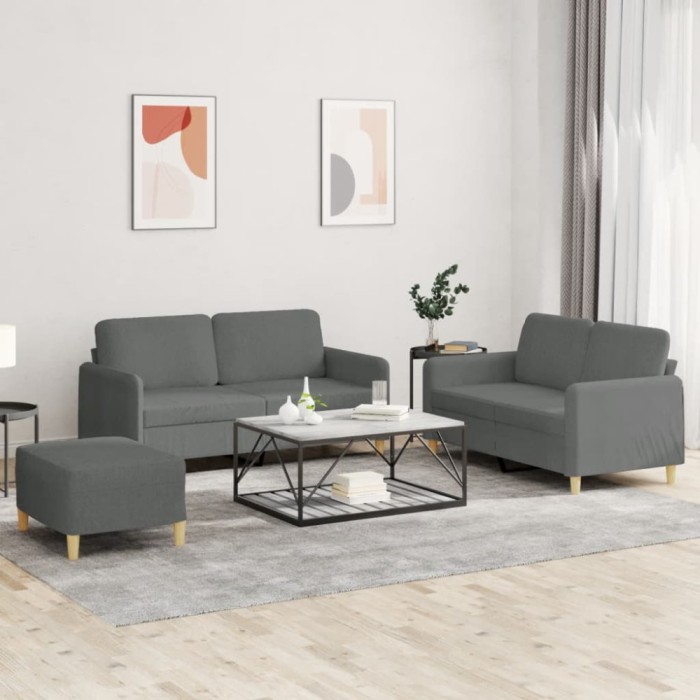 Gossi set de canapele cu perne, 3 piese, gri inchis, textil