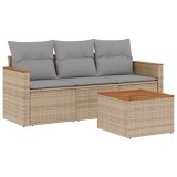 Set canapele de gradina, 4 piese, cu perne, mix bej, poliratan