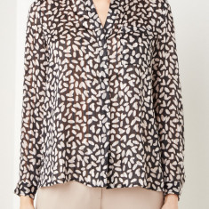 Bluza de dama tip camasa, semi-transparenta cu imprimeu pete si inimi, alb-negru, XS