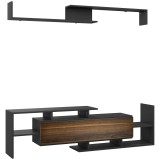 HOMCOM Mobilier TV cu Raft de Perete, Rafturi Deschise și Dulăpior din Lemn, 153,6x25x42 cm, Negru | Aosom Romania