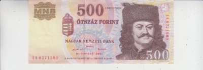 M1 - Bancnota foarte veche - Ungaria - 500 forint - 2001 foto