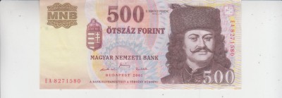B11 10 - Bancnota foarte veche - Ungaria - 500 forint - 2001 foto