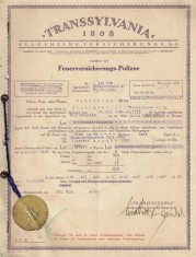 PM506N Transsylvania 1868 Allgemeine Versicherungs AG Hermannstadt, poliță de asigurare contra incendiilor, 1941, Sibiu
