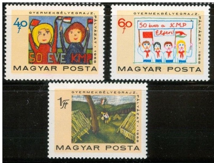 Ungaria, desene copii, pionieri, 1968, MNH