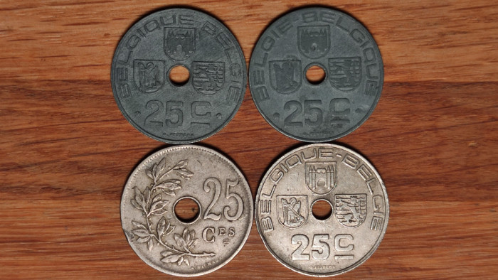 Belgia - colectie 4 monede diferite 25 centimes - 1927 -&gt; 1946 (vezi descrierea)