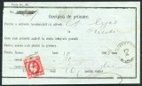 1871 , Lp 30 , Recipisa de priimire , francata cu o marca 5 BANI carmin A. BUCURESTI 17/8