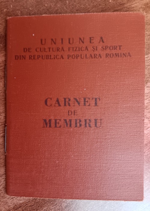 QW13 6 - 1960 - Carnet de membru - Uninunea de cultura fizica si sport din RPR