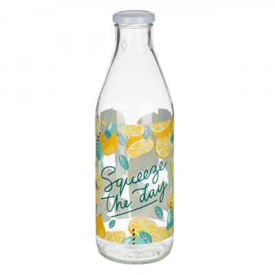 Sticlă Apă, Model Lăm&amp;acirc;i, Capacitate 1L, Transparent, Multicolor foto