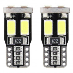 Bec de pozitie tip LED T10 W2.1x9.5 W5W, 12V, 6 LED SMD 5730, culoare alb, AMIO, set 2 buc