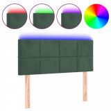 Tăblie de pat cu LED, verde &icirc;nchis, 90x5x78/88 cm, catifea