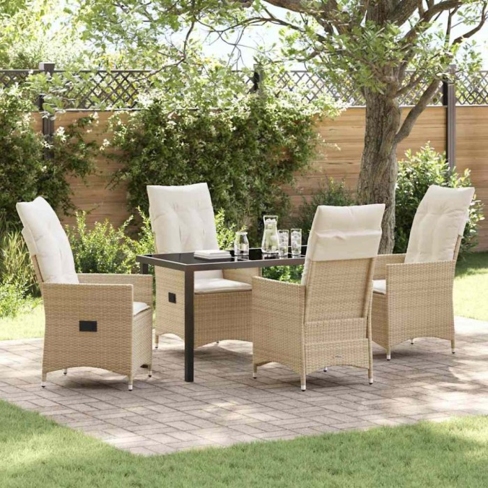 vidaXL Set de masă pentru grădină cu pernă 5 pcs Bej Rattan poli 3379557