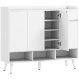 HOMCOM Dulap pentru pantofi cu design fără m&acirc;nere, 4 uși, 4 rafturi reglabile, raft independent pentru pantofi cu 5 picioare din lemn, lemn, Alb | Aos