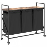 Cos de rufe 3 compartimente cu roti stejar fumuriu, DKD Home Decor