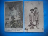 HOPCT 1770 COPII--ROMANTICA-FRANTA-LOT 2 CARTI POSTALE VECHI-CIRCULATE