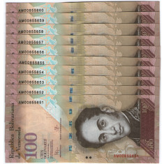 Venezuela 2015 - 100 bolivares, necirculata (10 bucati)