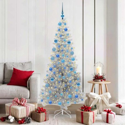 vidaXL Brad de Crăciun cu 300 LED cu suport Argintiu 180 cm PET 3396681 foto