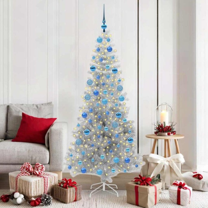 vidaXL Brad de Crăciun cu 300 LED cu suport Argintiu 180 cm PET 3396681