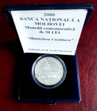 MOLDOVA - 50 Lei 2000 Manastirea Cusilauca - Argint Proof in cutie + certificat, Europa