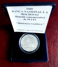 MOLDOVA - 50 Lei 2000 Manastirea Cusilauca - Argint Proof in cutie + certificat