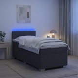 Cumpara ieftin Pat box spring cu saltea si LED Gri inchis 80 x 200 cm Tesatura