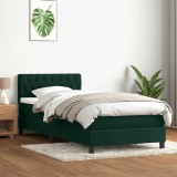 vidaXL Pat box spring cu saltea, verde &icirc;nchis, 80x210 cm, catifea 3316476