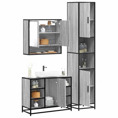 vidaXL Set mobilier de baie, 3 piese, gri sonoma, lemn prelucrat 3301123 foto
