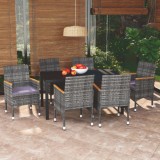 VidaXL Set mobilier de grădină cu perne, 7 piese, gri, poliratan