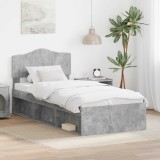 vidaXL Cadru de pat Gri Concret 90 x 190 cm Lemn de pin masiv 3412955