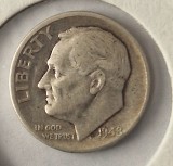 Statele Unite dime 1948 D Roosevelt km # 195 10 Cents SUA moneda argint AG . 900