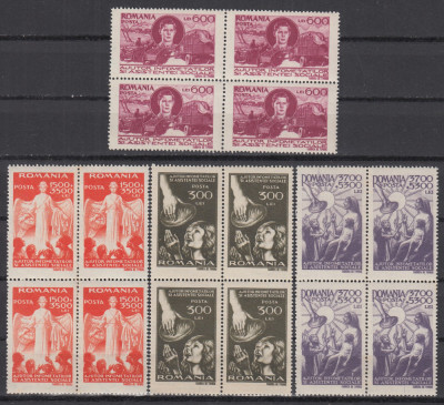 ROMANIA 1947 LP 206 SECETA BLOCURI DE 4 TIMBRE MNH foto