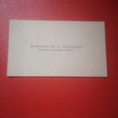 Carte de vizita General G. C. Valleanu, Ministrul Lucrarilor Publice