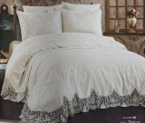 Set Cuvertura De Lux Bumbac 100% 3 Piese 240X260 Cm-Model Premium Crem