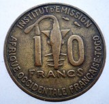 1.012 AFRICA DE VEST COLONIE FRANCEZA TOGO 10 FRANCS FRANCI 1957