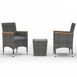 Cumpara ieftin Set mobilier bistro, 3 piese, gri, poliratan/sticla securizata