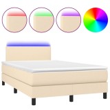 Cumpara ieftin Pat cu arcuri, saltea si LED, crem, 120x190 cm, textil