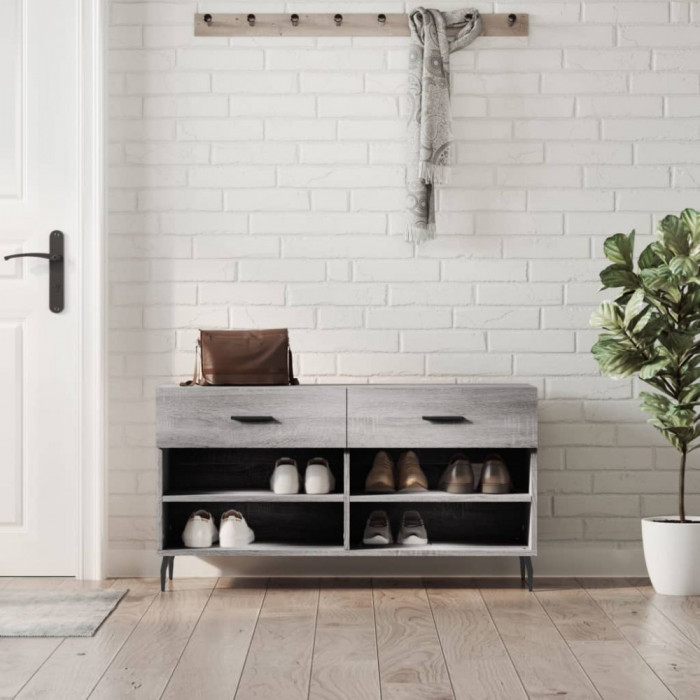 vidaXL Bancă de pantofi, gri sonoma, 102x35x55 cm, lemn prelucrat 829762