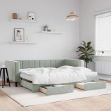 Cumpara ieftin Pat de zi cu extensie și sertare, gri deschis 90x190 cm catifea