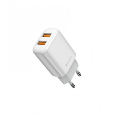 Incarcator Retea JELLICO EU02, 2,4A 12W , 2xUSB + Cablu incarcare USB Type-C, Alb Blister foto