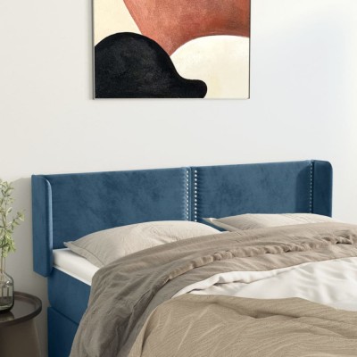 vidaXL Tăblie pat cu aripioare albastru &amp;icirc;nchis 147x16x78/88 cm catifea 3118680 foto
