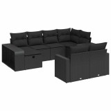 Cumpara ieftin Set canapele de gradina cu perne, 10 piese, negru, poliratan