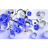 Tablou canvas Trandafiri albastrii si cercuri, 45 x 30 cm
