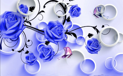 Tablou canvas Trandafiri albastrii si cercuri, 105 x 70 cm foto