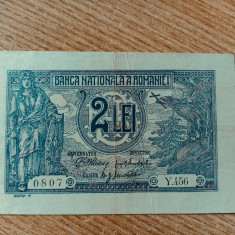 Romania 2 Lei - 1915. Semanatura rara a lui DANIELOPOL . Serie 3 cifre. Superba