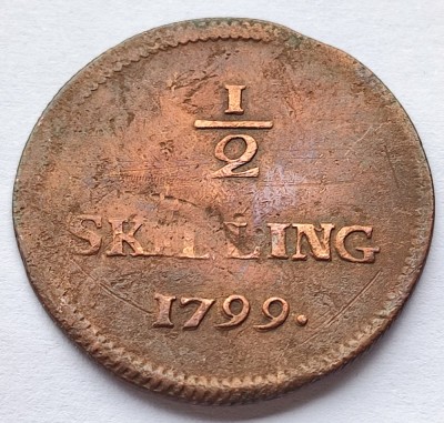 395. Moneda Suedia 1/2 skilling 1799 (tiraj 723.000 buc) foto