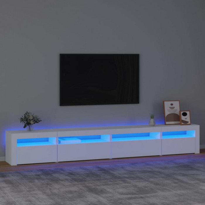 vidaXL Comodă TV cu lumini LED, alb, 270x35x40 cm