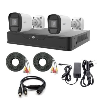 Kit de supraveghere Uniview cu 2 camere 5 MP, Audio, Infrarosu 20m, DVR Hibrid cu 4 canale 5MP, accesorii SafetyGuard Surveillance foto