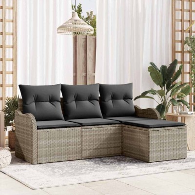 vidaXL Set de canapele pentru grădină 4 pcs Gri deschis Rattan poli 3354321 foto